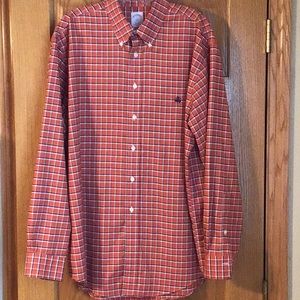 Brooks Brothers 346 Button Down Shirt Size Large in Orange and Navy Check
